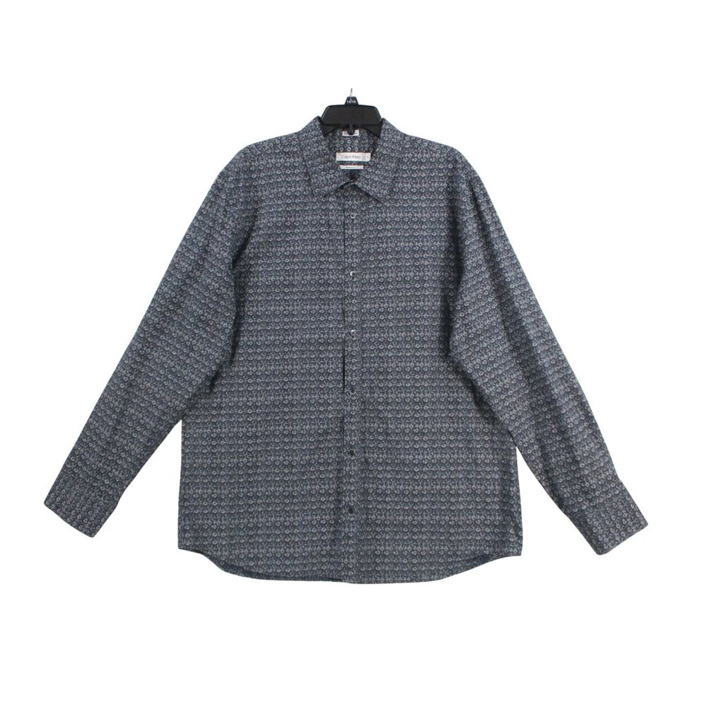Calvin Klein Mens Modern Fit Long Sleeve Button-Up Shirt Size‎ XL Blue & Gray